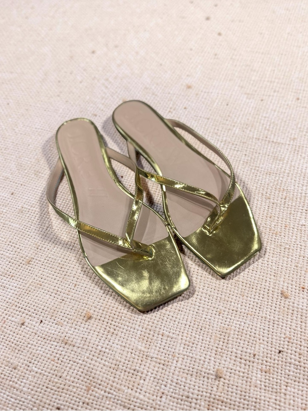 J Crew Metallic Gold Square-Toe Women's Slide Sandals SZ 9 BT15